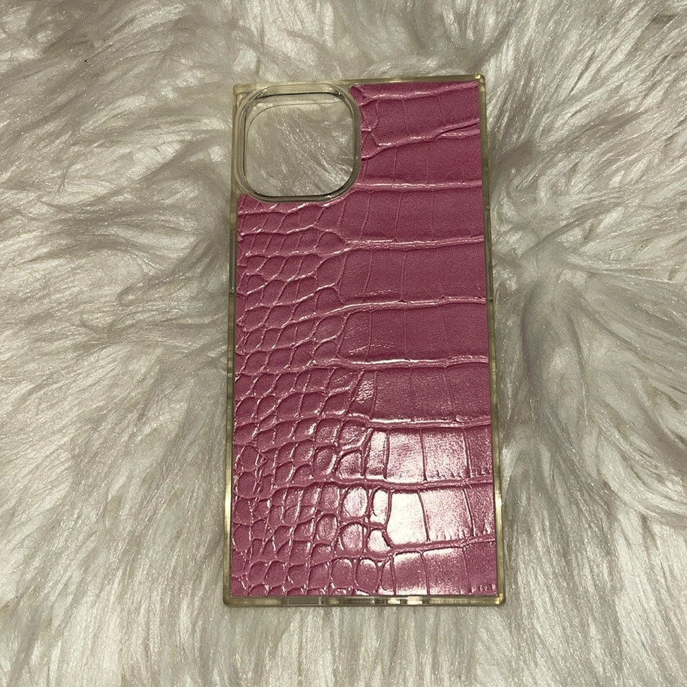 Pink Crocodile Faux Leather SQUARE iPhone Case iPhone 14